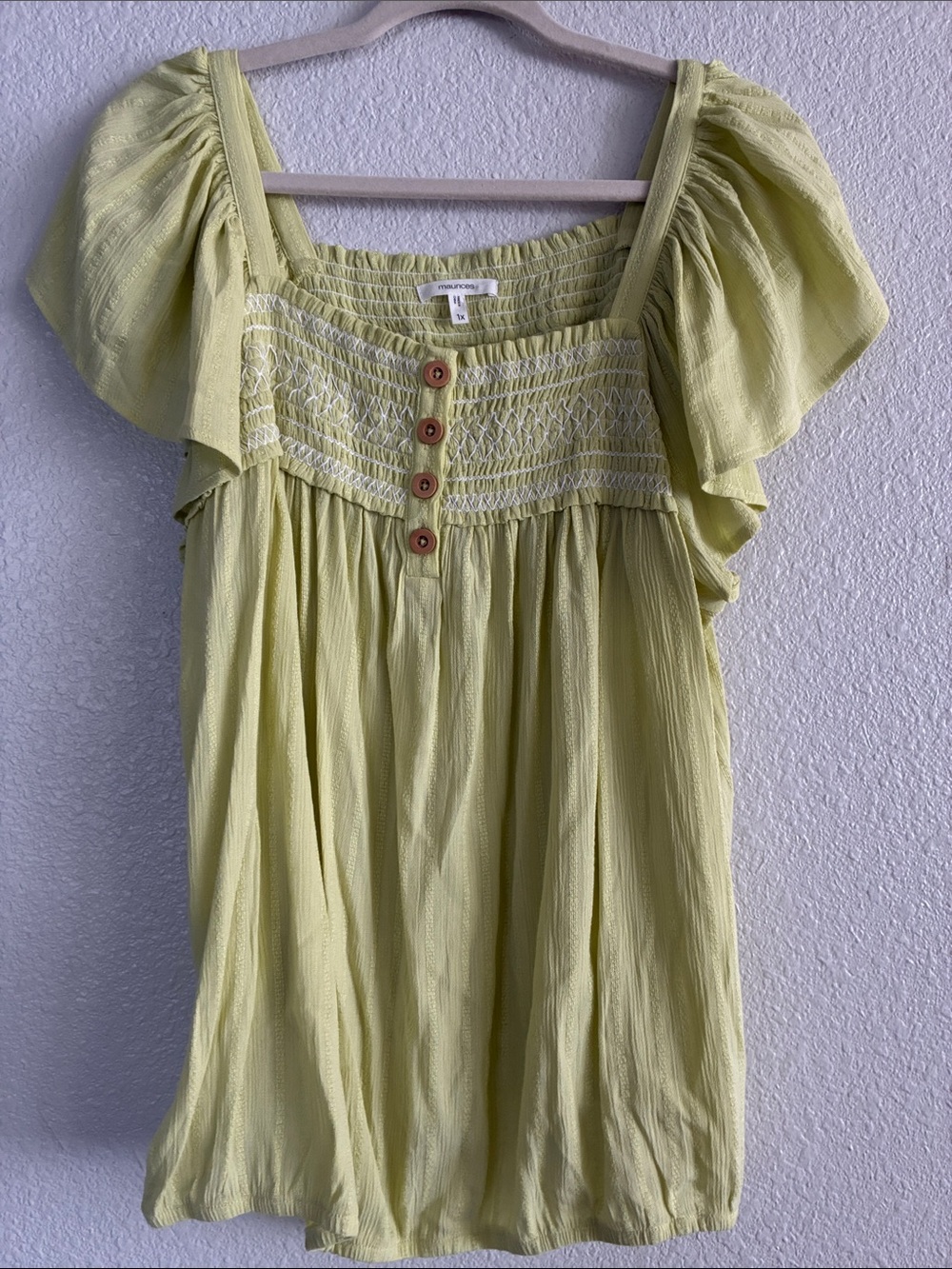 NWT Maurice’s Light Green Smocked Peasant Top Size 1X